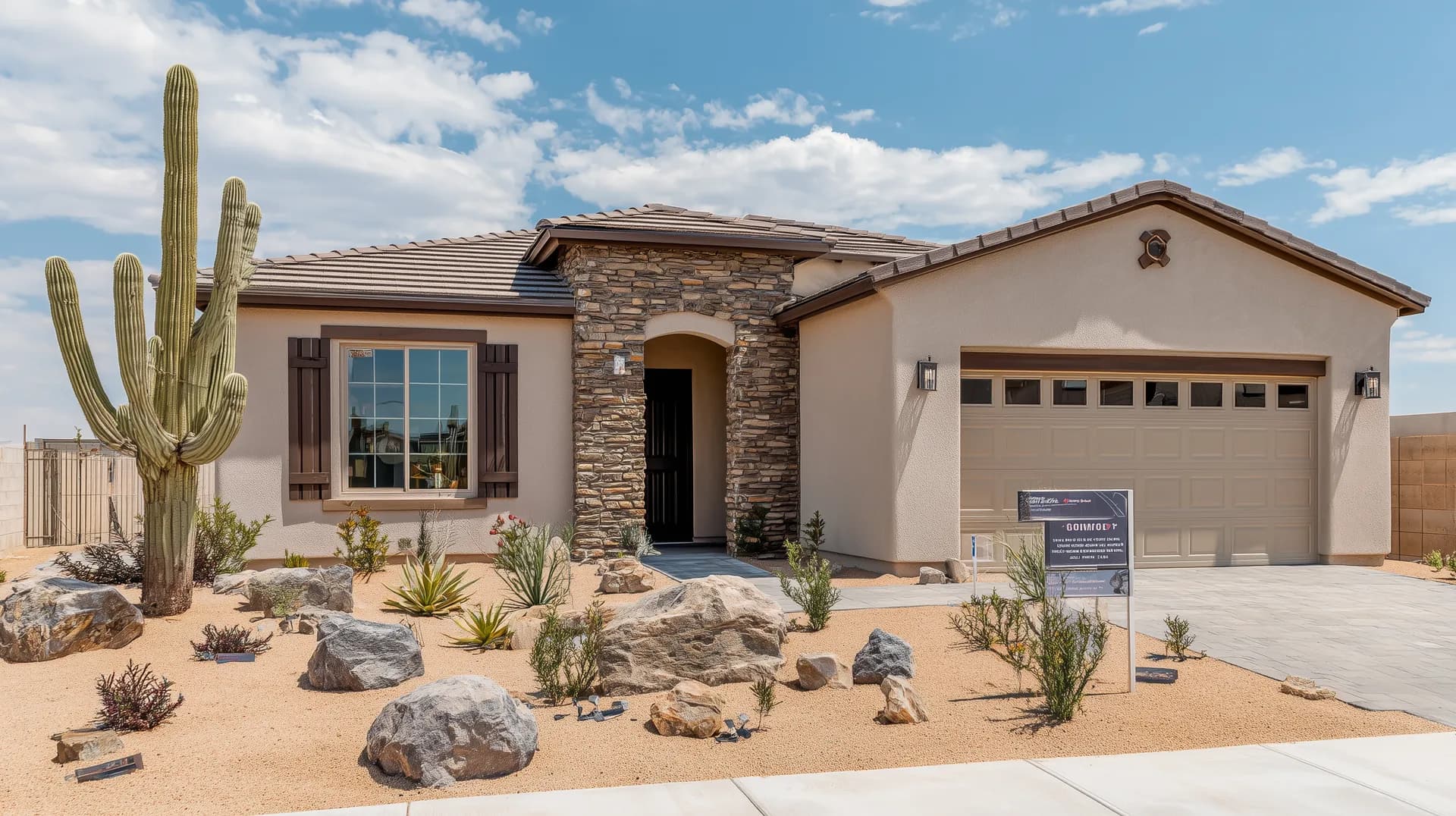 Finished move-in-ready new construction home with desert landscaping in Arizona