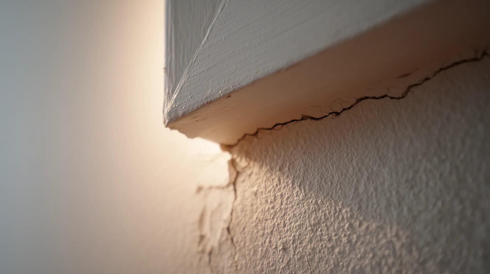 Hairline drywall crack at a door frame corner in a new construction home