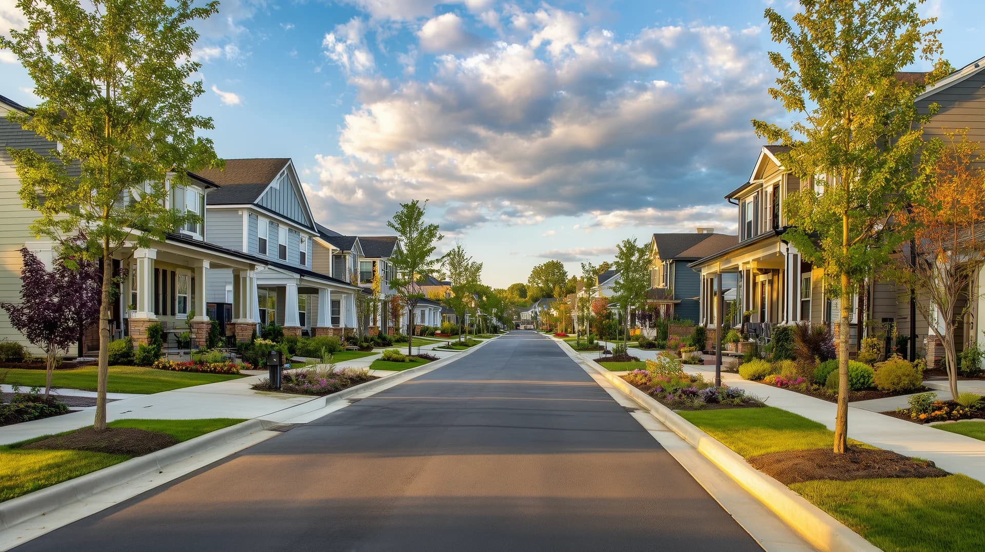 Established new construction community with mature trees and craftsman-style homes