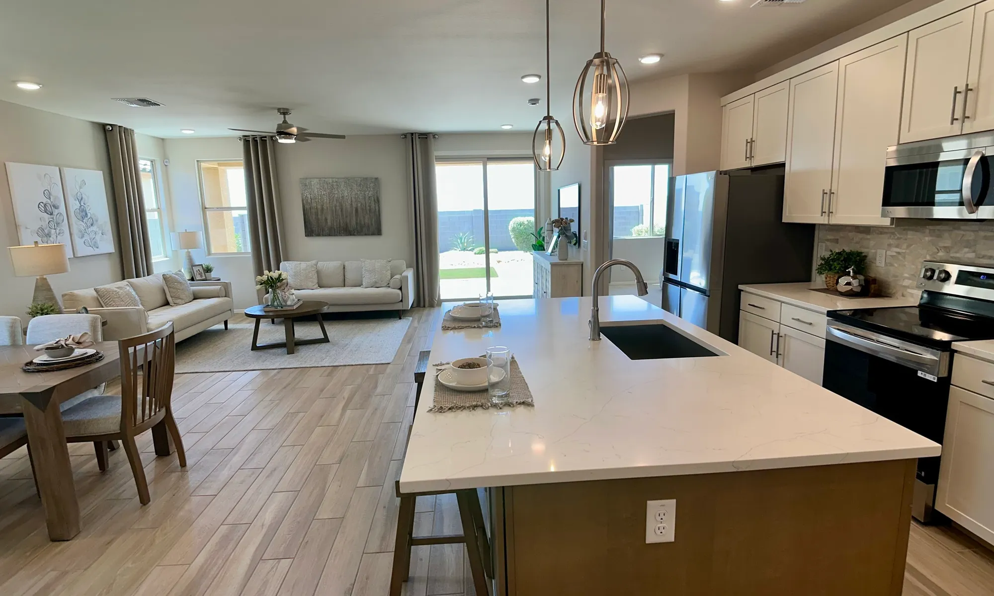 Kitchen and living room in a real Phoenix model home